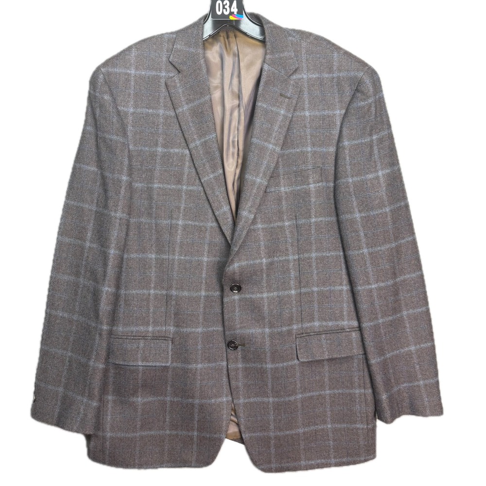 Lauren Ralph Lauren Blazer Mens 42R Brown Blue Windowpane Plaid 100% Wool Jacket
